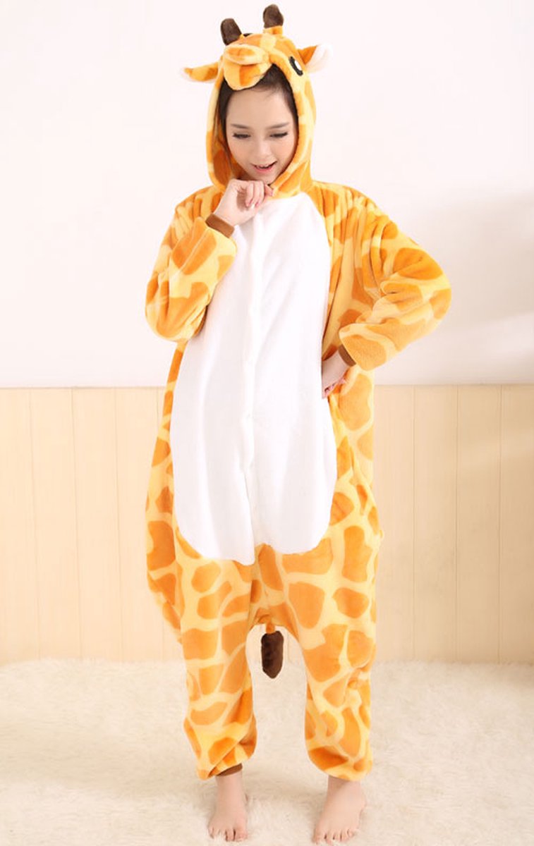 Giraffe Onesie Pak Kostuum Outfit Huispak Jumpsuit Verkleedpak - Verkleedkleding - Halloween & Carnaval - SnugSquad - Kinderen & Volwassenen - Unisex - Maat XS voor Lichaamslengte (138 - 145 cm)