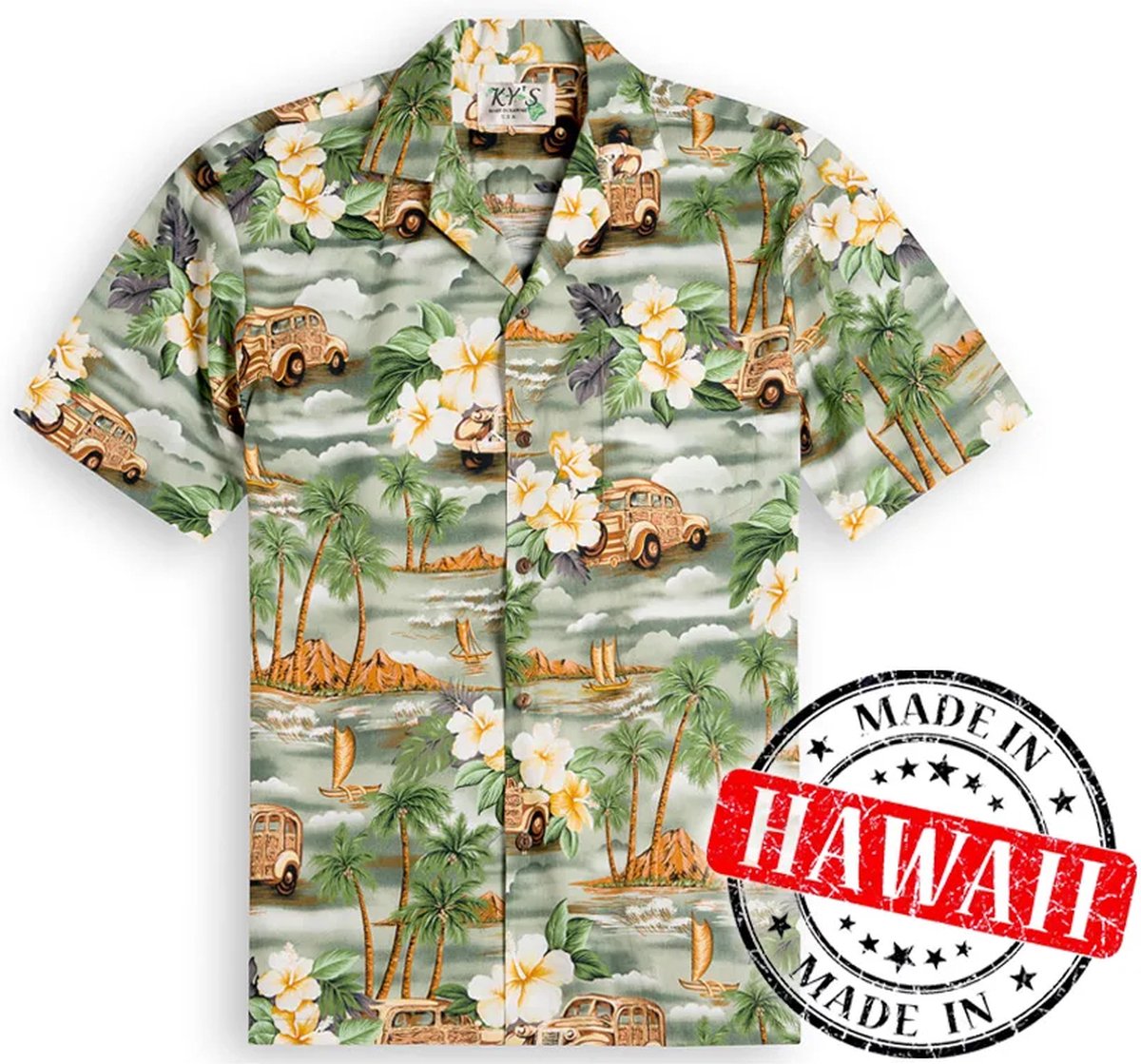 Hawaii Blouse - Shirt - Hemd "Bloemen op Hawaii" - 100% Katoen - Aloha Shirt - Heren - Made in Hawaii Maat M