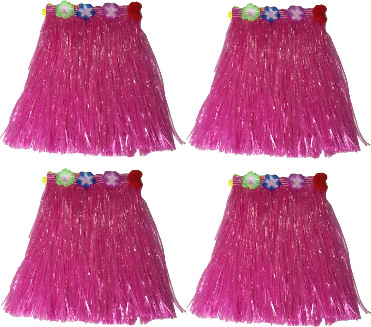 Hawaii thema verkleed rokje - 4x - raffia - roze - 40 cm - volwassenen