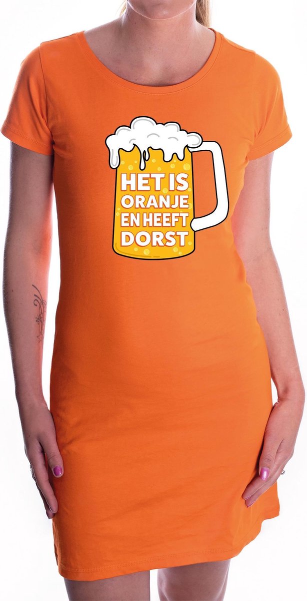 Het is oranje en heeft dorst jurkje - oranje jurk dames - oranje kleding voor Koningsdag / oranje supporter XL