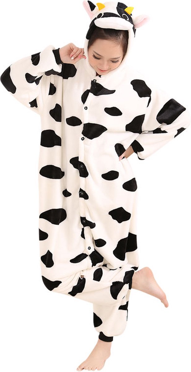 Koe Onesie Pak Kostuum Outfit Huispak Jumpsuit Verkleedpak - Verkleedkleding - Halloween & Carnaval - SnugSquad - Kinderen & Volwassenen - Unisex - Maat XL voor Lichaamslengte (175 - 195 cm)