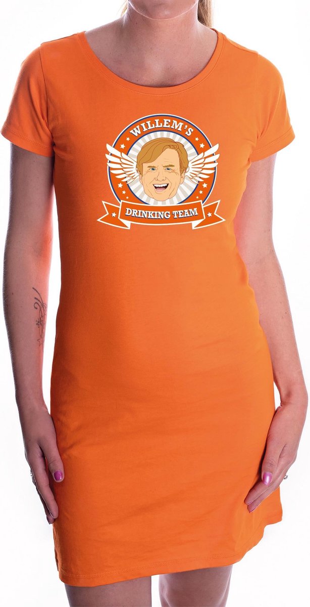 Koningsdag Willem drinking team jurkje oranje dames - Koningsdag kleding S