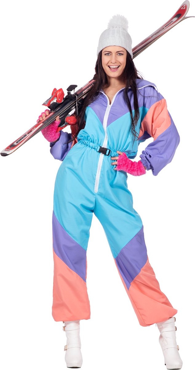 Wilbers - Jaren 80 & 90 Kostuum - Fout 80s Ski-Pak - Vrouw - blauw,roze - Maat 48 - Carnavalskleding - Verkleedkleding