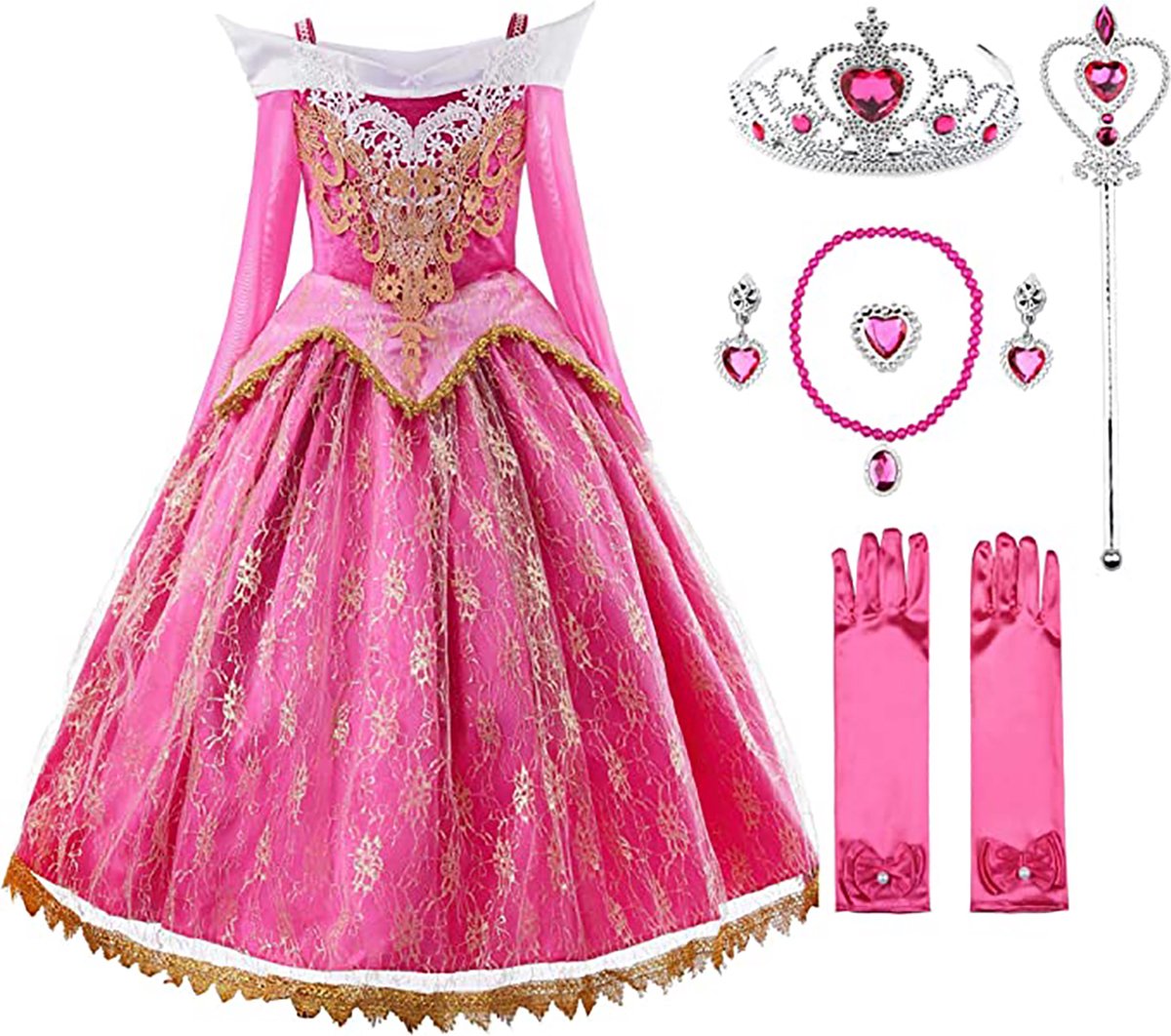 Het Betere Merk - Doornroosje - Aurora - Prinsessenjurk meisje - maat 140/146 (140) - carnavalskleding - cadeau meisje - verkleedkleren - kleed - verkleedkleding meisje