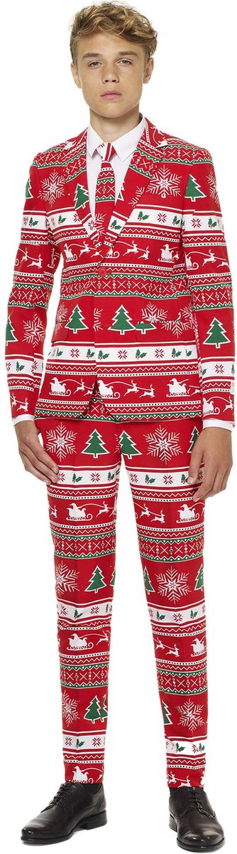 OppoSuits Winter Wonderland - Jongens Kostuum - Rood - Kerst - Maat 170/176