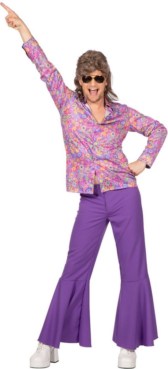 Wilbers & Wilbers - Hippie Kostuum - Happy Hip Hippie Bert Man - paars - Medium - Carnavalskleding - Verkleedkleding