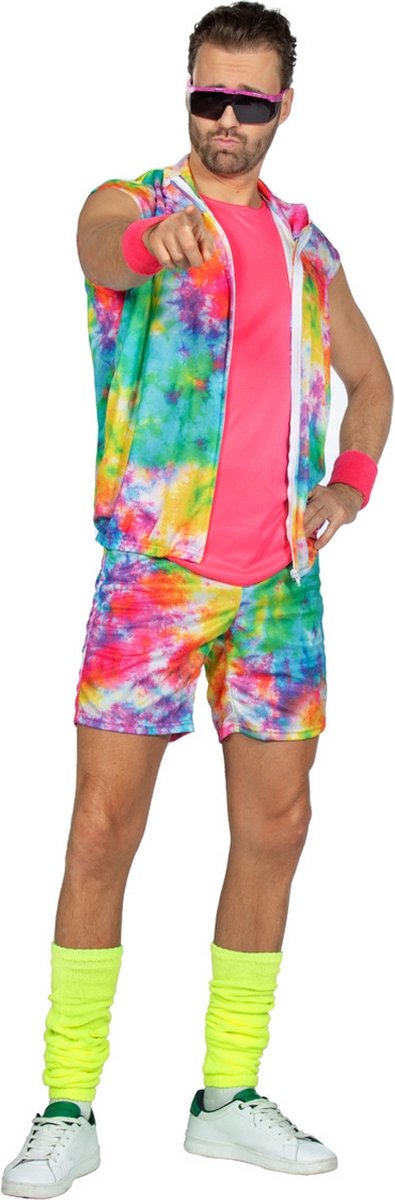 Wilbers & Wilbers - Jaren 80 & 90 Kostuum - Fit Boy Miami Ken Jaren 90 - Man - roze,multicolor - Small - Carnavalskleding - Verkleedkleding