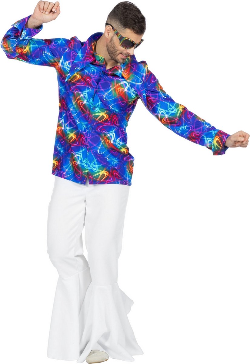 Wilbers & Wilbers - Jaren 80 & 90 Kostuum - Shirt Disco Atomic Swirls Man - blauw - Maat 56 - Carnavalskleding - Verkleedkleding