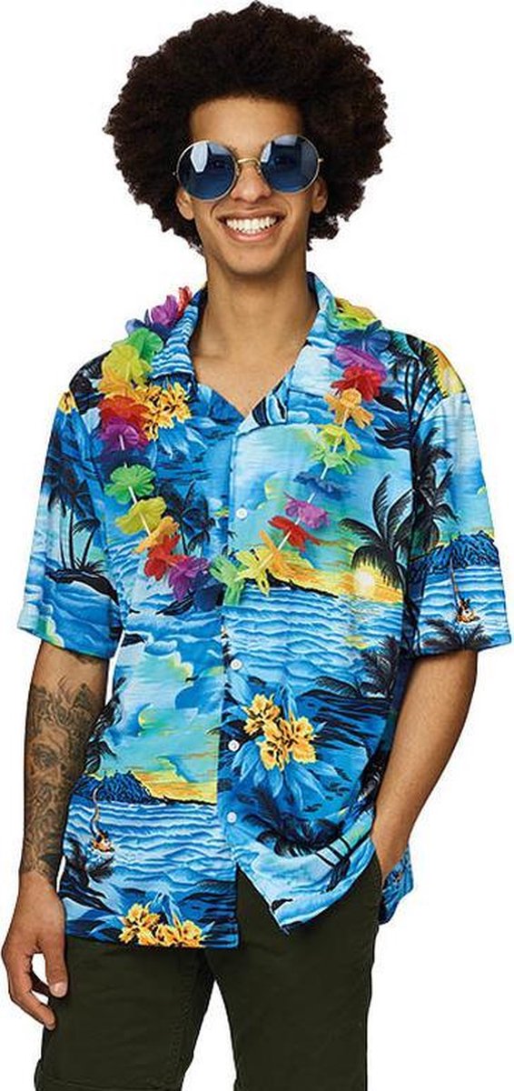 Faram Party Hawaii shirt - blauw - met palmbomen 58