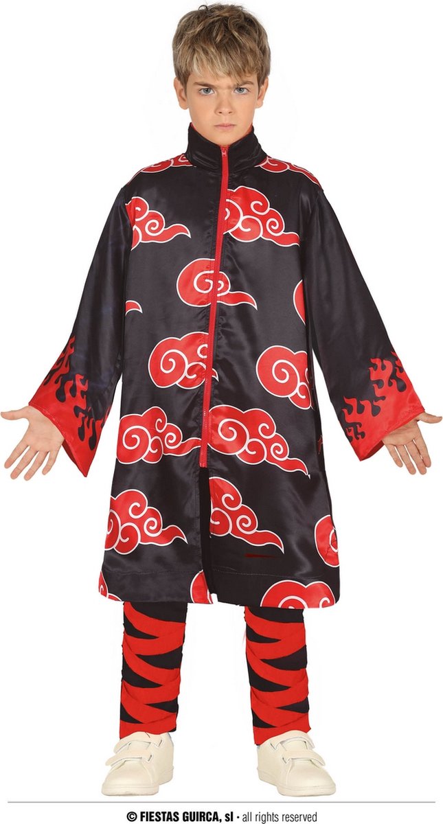 Guirca - Ninja & Samurai Kostuum - Akatsuki Ninja - Jongen - rood,zwart - Maat 176 - Halloween - Verkleedkleding