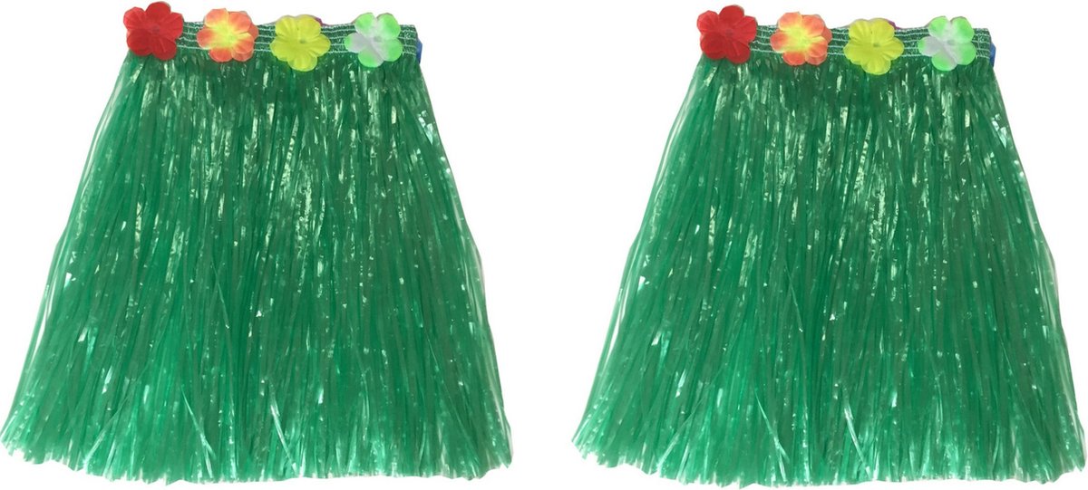 Hawaii thema verkleed rokje - 2x - raffia - groen - 40 cm - volwassenen