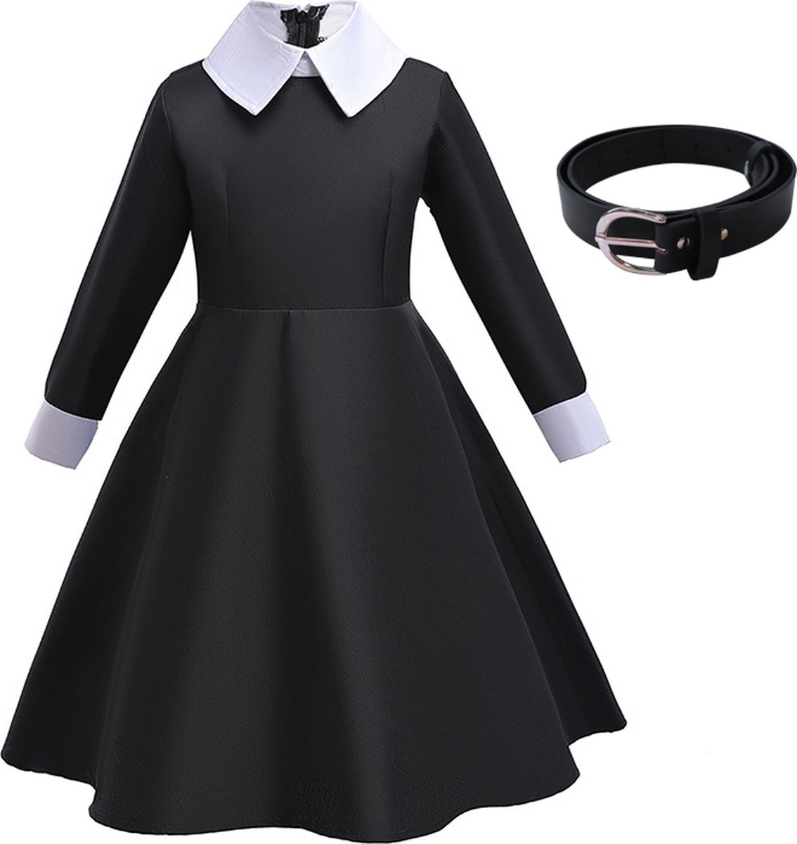 Joya Kids® Wednesday Addams Verkleedjurk Meisje | Horror Films Kostuum | Meisje | Zwart | Halloween Jurk | Verkleedkleding | Maat 110