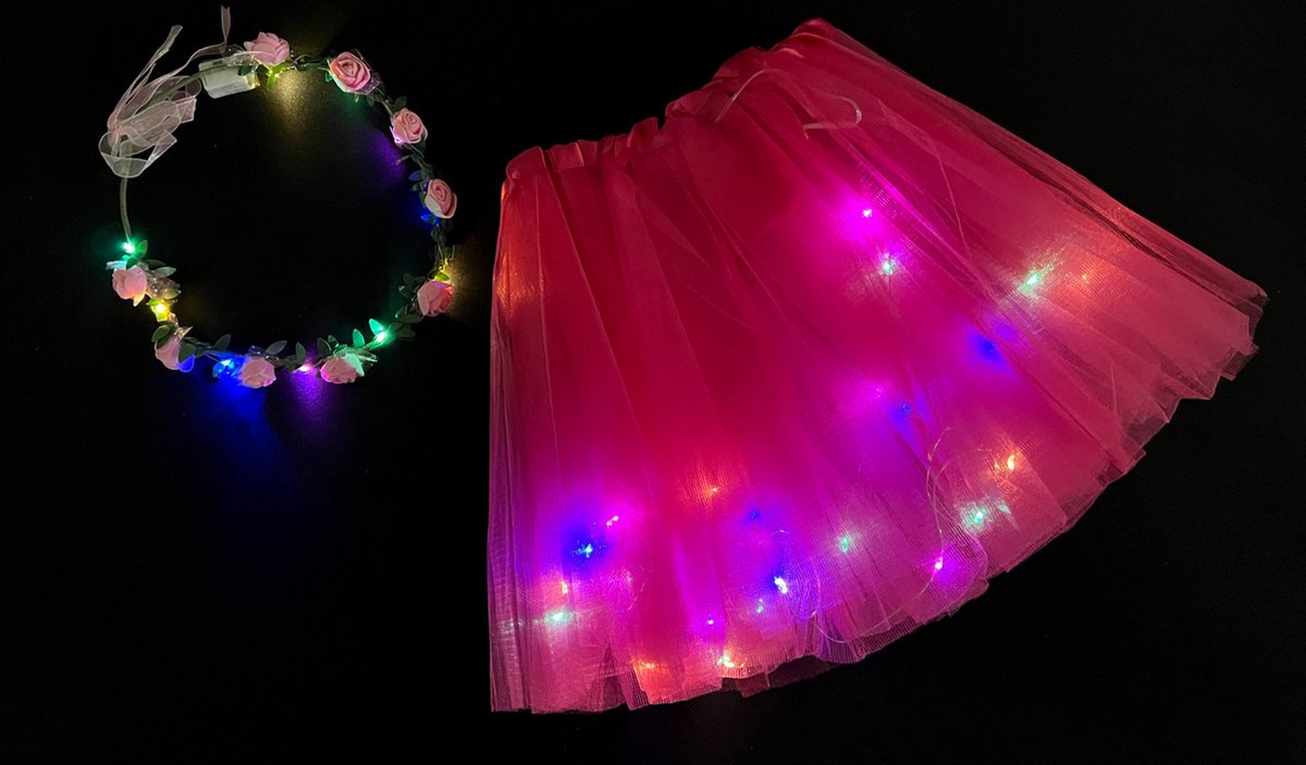 LED Rokje/Tutu en Tiara Groot Set - Roze