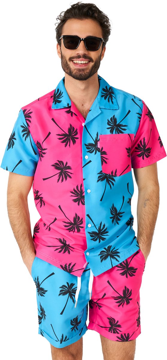 OppoSuits Parallel Palm Heren Zomer Set - Bevat Shirt En Shorts - Tropische Zwem Kleding - Meerkleurig - Maat M