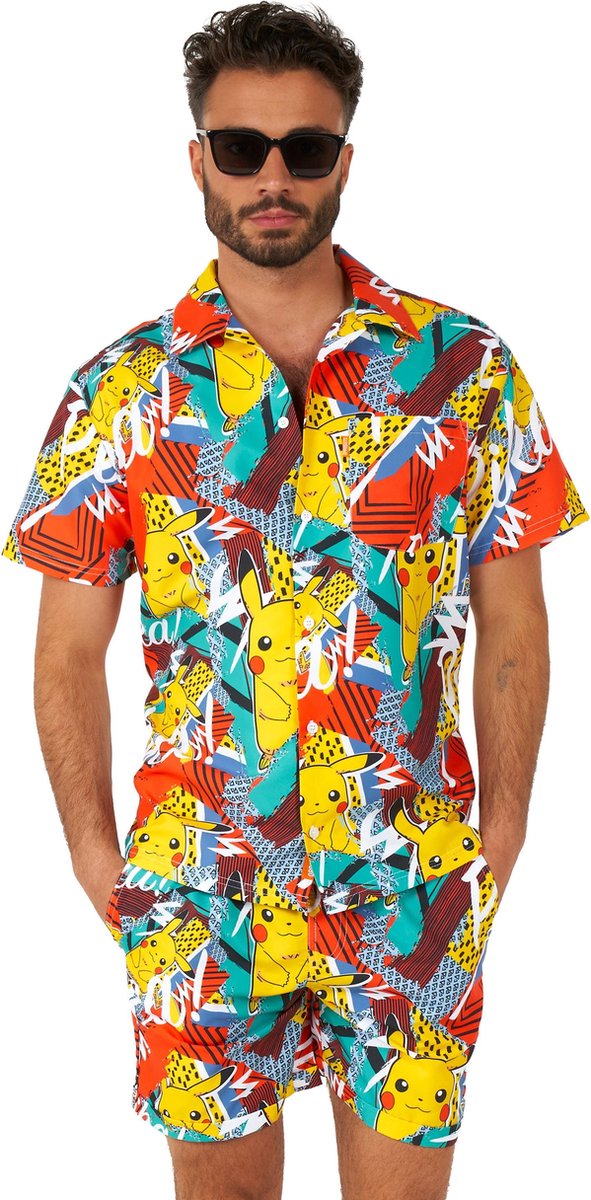 OppoSuits Pika Pikachu Summer Combo - Heren Zomer Set - Bevat Shirt En Shorts - Pokémon Zwem Kleding -Multi Color -Maat S