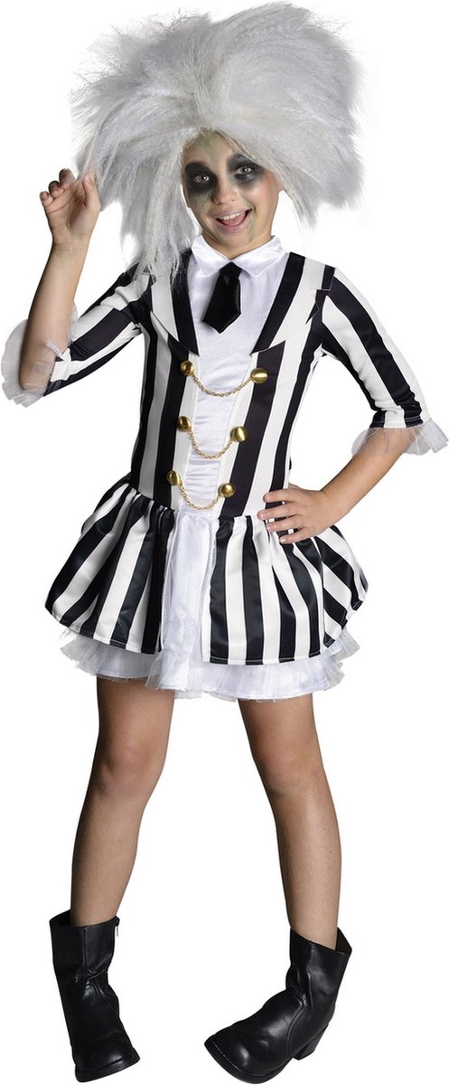 Rubies - Horror Films Kostuum - Beetlejuice Black And White Stripe Kind - Meisje - zwart / wit - Maat 116 - Halloween - Verkleedkleding