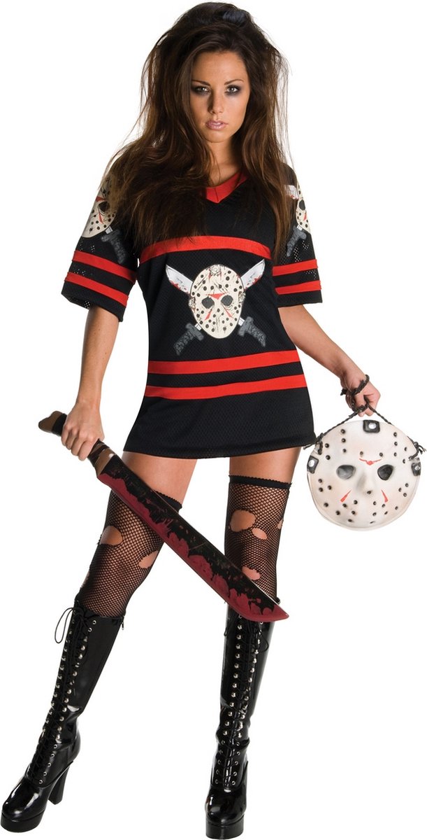 Rubies - Horror Films Kostuum - Miss Krueger Hockey Support - Vrouw - zwart,wit / beige - Large - Halloween - Verkleedkleding