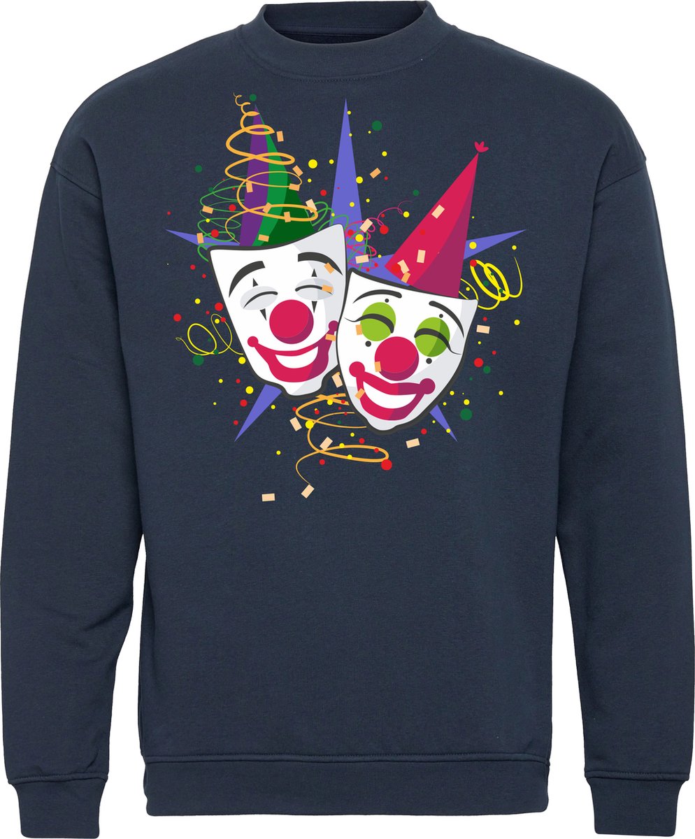 Sweater Carnaval Masker | Carnaval | Carnavalskleding Dames Heren | Navy | maat 3XL