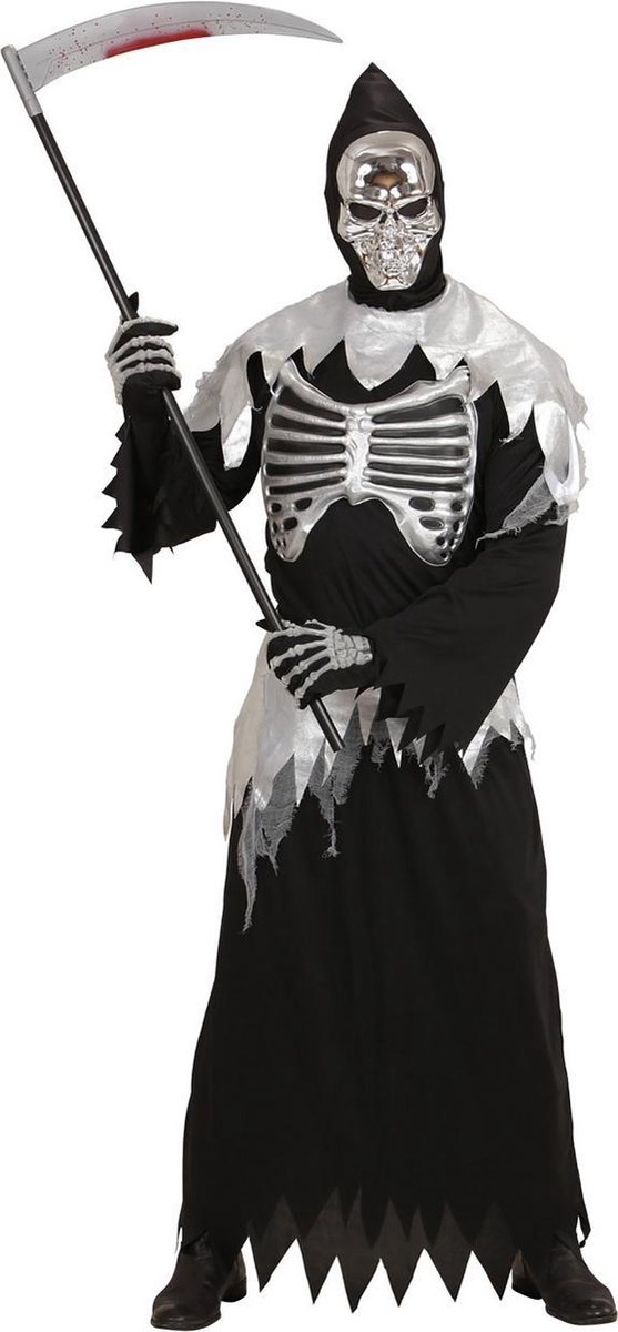 Widmann - Beul & Magere Hein Kostuum - Hedendaagse Magere Hein - Man - zwart - Maat 128 - Halloween - Verkleedkleding