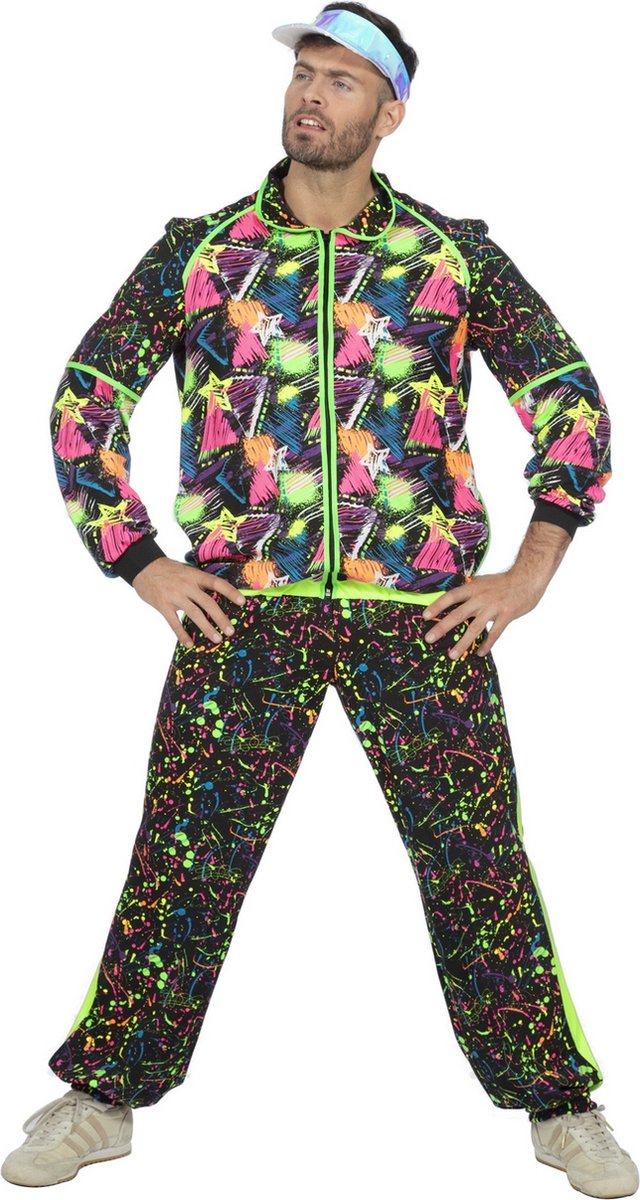 Wilbers & Wilbers - Jaren 80 & 90 Kostuum - Super Druk Neon Graffiti Jaren 80 Retro Trainingspak - Man - multicolor - Maat 54 - Carnavalskleding - Verkleedkleding