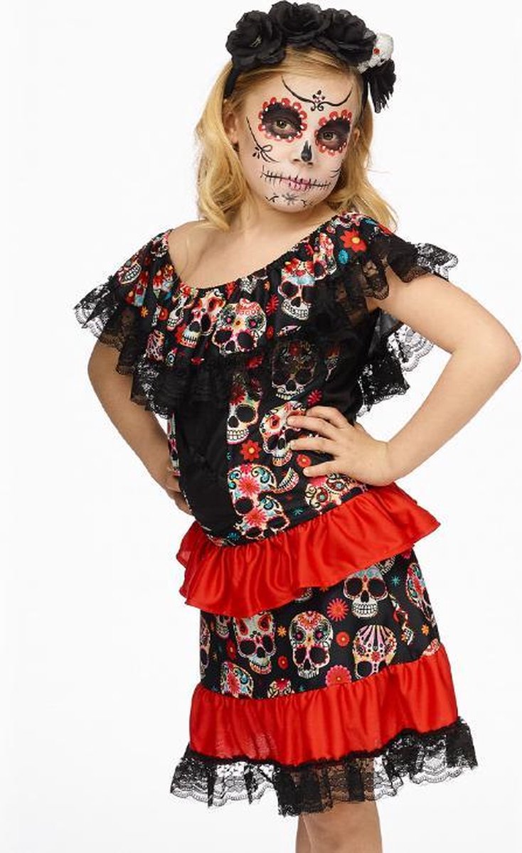 Kostuum Day of the dead girl - verkleedkleding - halloween - maat 116