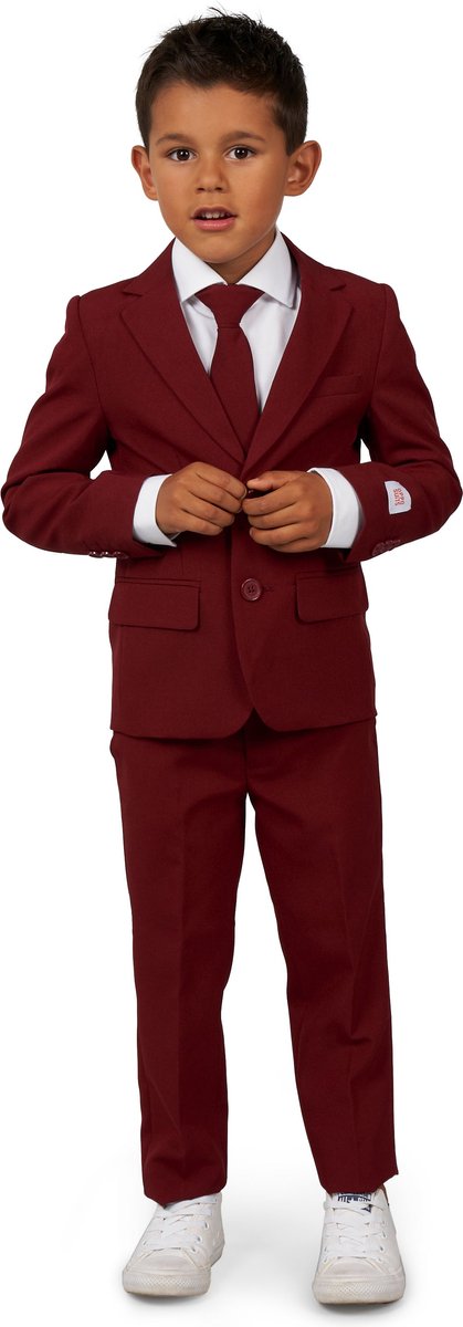 OppoSuits BOYS Blazing Burgundy - Jongens Pak - Casual Effen Gekleurd - Donkerrood - Maat EU 98/104