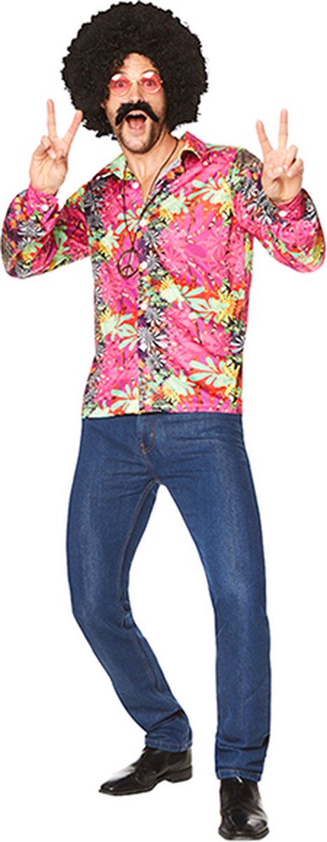 Partychimp Flower Power 70's Hippie Blouse Carnavalskleding Heren - Polyester - Maat L