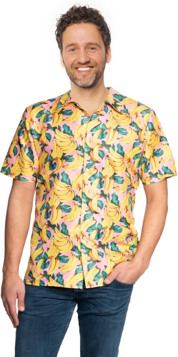 Partychimp Luxe Hawaii Blouse Mannen Banaan Carnavalskleding Heren Foute Party Verkleedkleren Volwassenen - Polyester - Multicolor - Maat 2XL