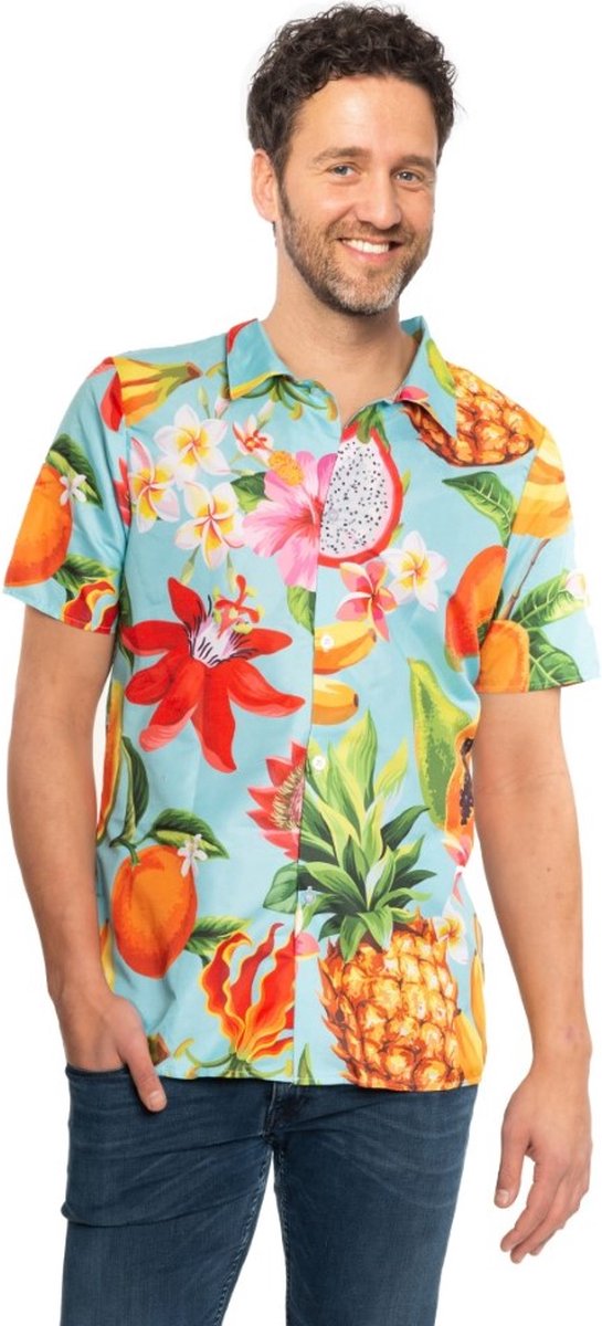 Partychimp Luxe Hawaii Blouse Mannen Fruit Carnavalskleding Heren Foute Party Verkleedkleren Volwassenen - Polyester - Multicolor - Maat L