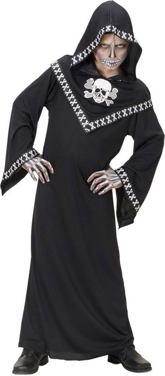 Widmann - Spook & Skelet Kostuum - Capuchon Schedel Tsaar Kostuum Jongen - Zwart - Maat 158 - Halloween - Verkleedkleding