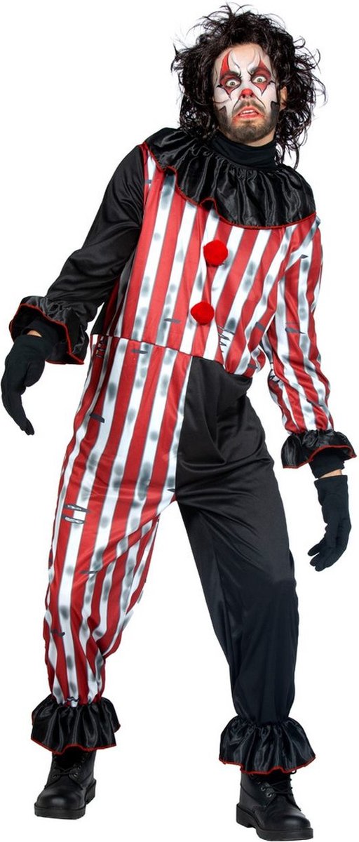 Wilbers & Wilbers - Monster & Griezel Kostuum - Perry Scary Clown - Man - Rood, Zwart - Medium - Halloween - Verkleedkleding