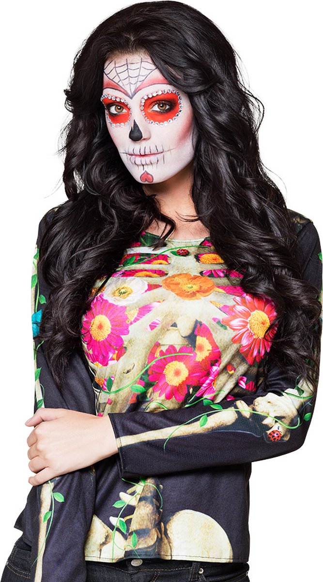 Boland - Fotorealistisch shirt Calaca (M/L) - Multi - M/L - Volwassenen - Day of the dead - Halloween en Horror