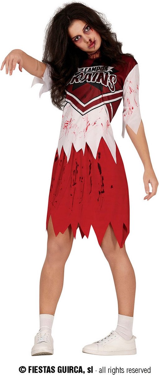 Guirca - Cheerleader Kostuum - Zombie Brains Highschool Student - Vrouw - Rood, Wit / Beige - Maat 42-44 - Halloween - Verkleedkleding