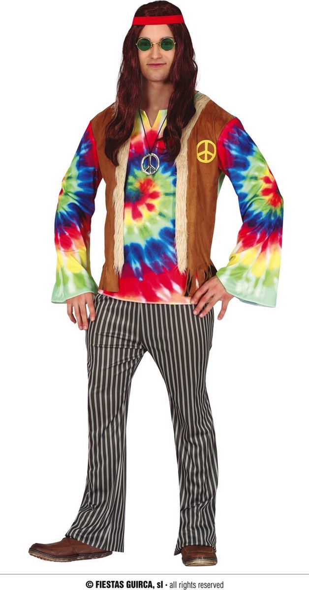 Guirca - Hippie Kostuum - Hippe Hippie Tie Dye - Man - Multicolor - Maat 48-50 - Carnavalskleding - Verkleedkleding