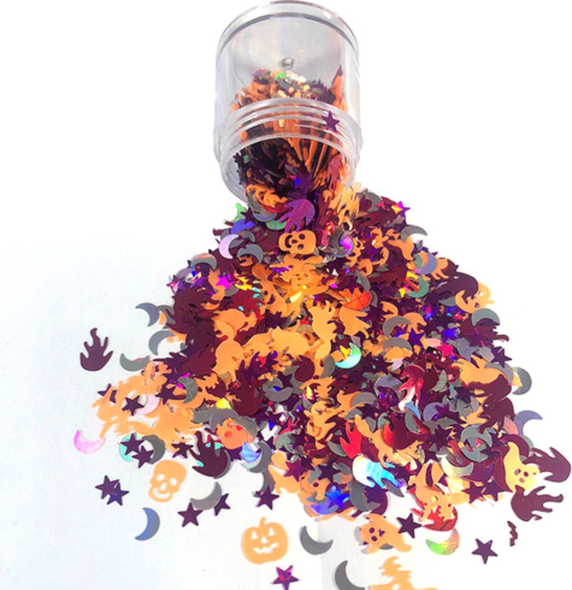 Halloween Decoratie Chunky Glitters (Figuurtjes Paars/Oranje) (Volume 8g) [Halloween outfit versiering kostuum voor kinderen volwassenen - lichaamswond schotwond hechting scar heks bloed zombie wond mes spin clown - Biologisch Afbreekbaar Eco]