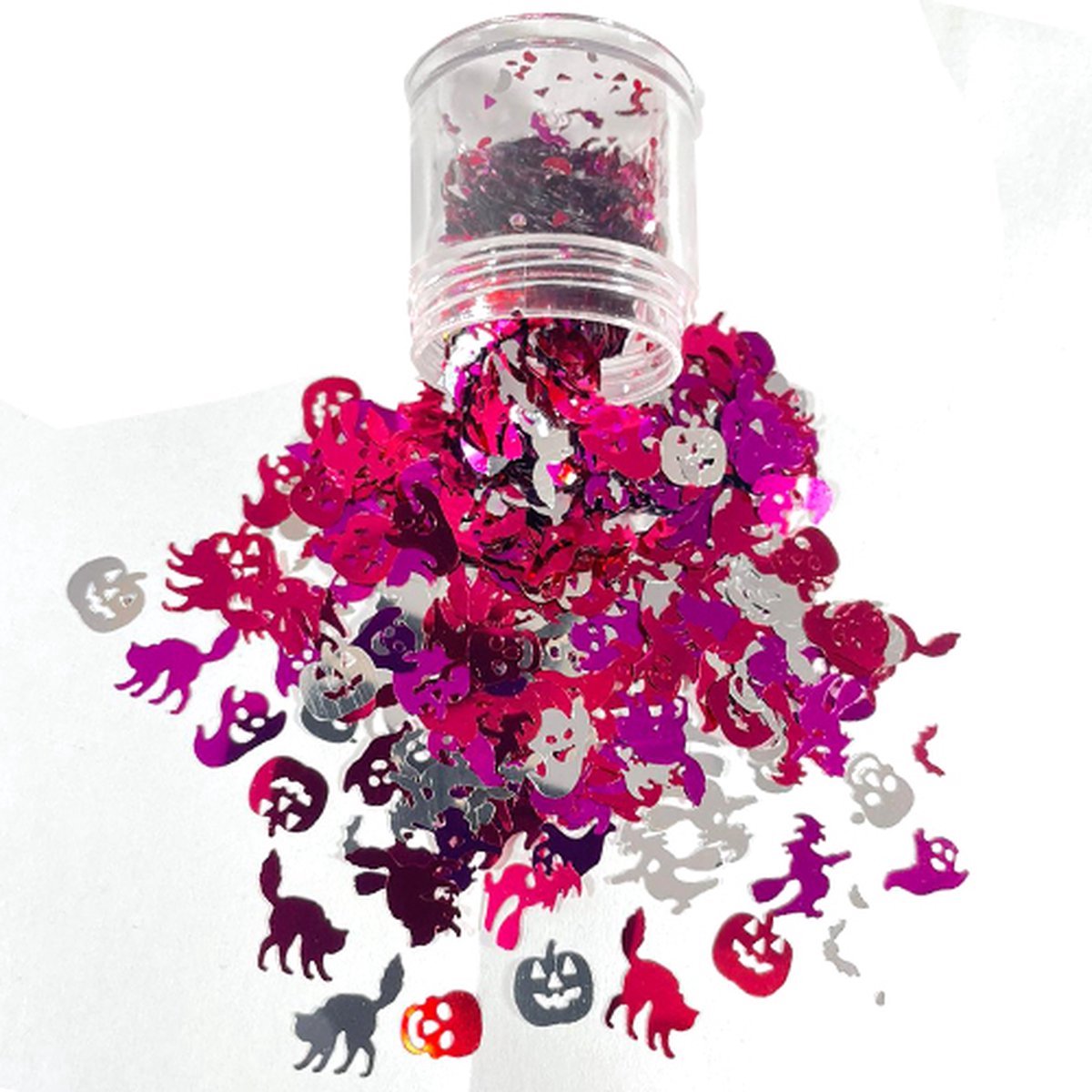 Halloween Decoratie Chunky Glitters (Figuurtjes Roze/Paars) (Volume 8g) [Halloween outfit versiering kostuum voor kinderen volwassenen - lichaamswond schotwond hechting scar heks bloed zombie wond mes spin clown - Biologisch Afbreekbaar Eco]