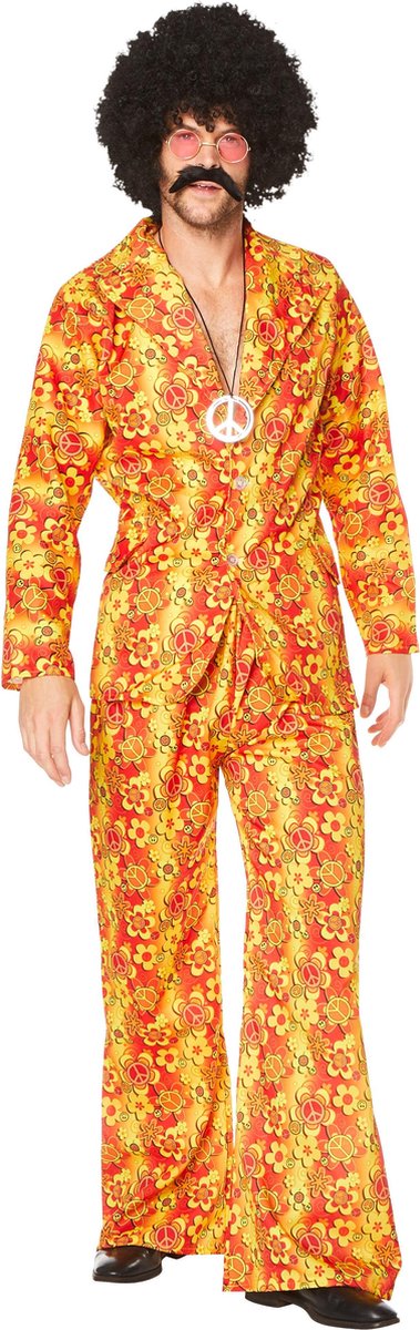 Karnival Costumes Verkleedpak Retro Groovy Heren Carnavalskleding Heren Carnaval Foute Party '60 '70 Party - Polyester - Oranje - Maat M - 2-Delig Jas/Broek