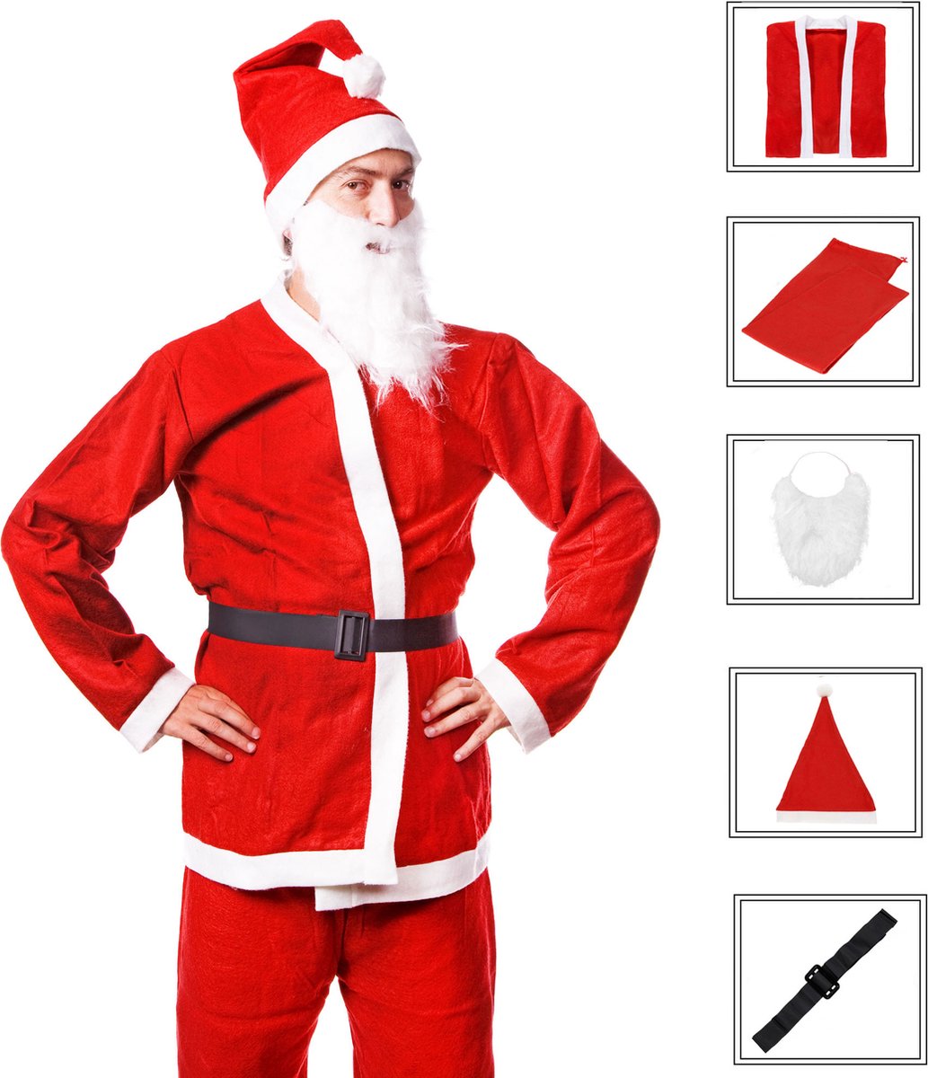 Kerstman Kostuum | Kerstman Pak | Verkleedkleding | 5-Delig | Rood