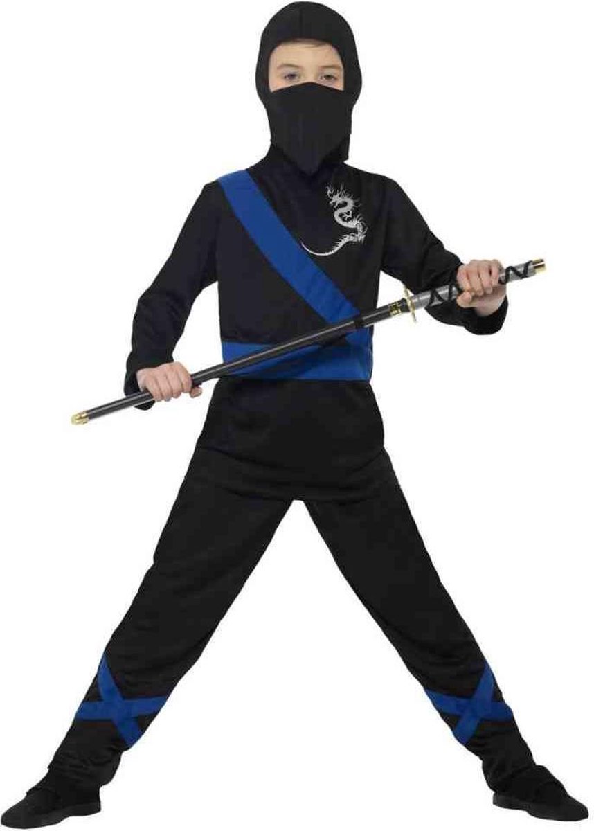 Ninja kostuum zwart/blauw voor kinderen - verkleedpak 146/158