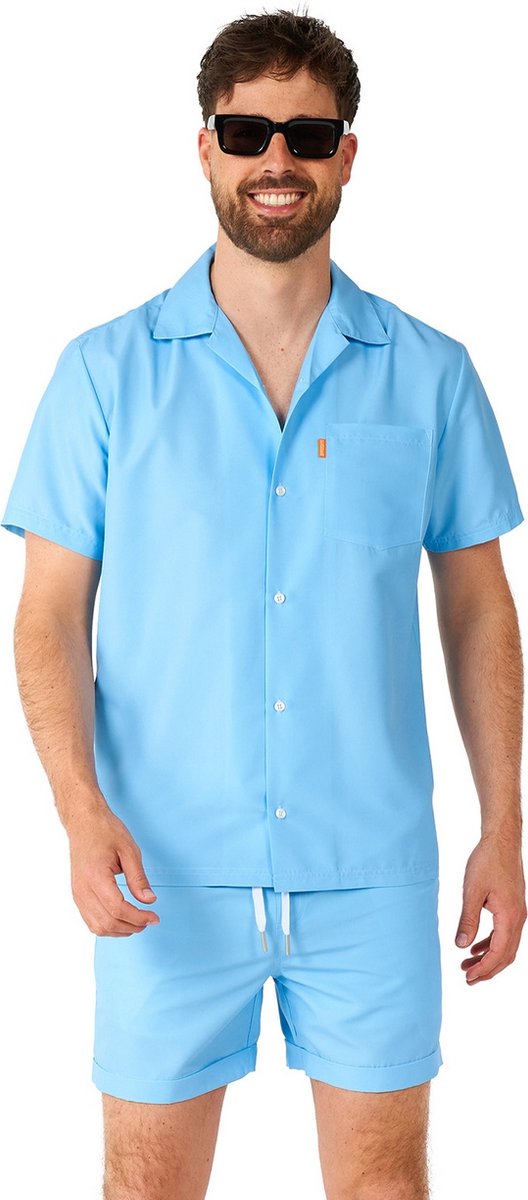 OppoSuits Cool Blue - Heren Zomer Set - Bevat Shirt En Shorts - Festival Outfit - Blauw - Maat: L