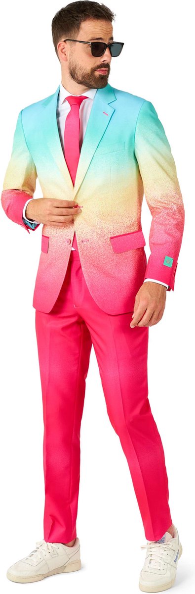 OppoSuits Funky Fade - Heren Pak - Pride, Carnaval, Regenboog Outfit - Roze - Maat: EU 46