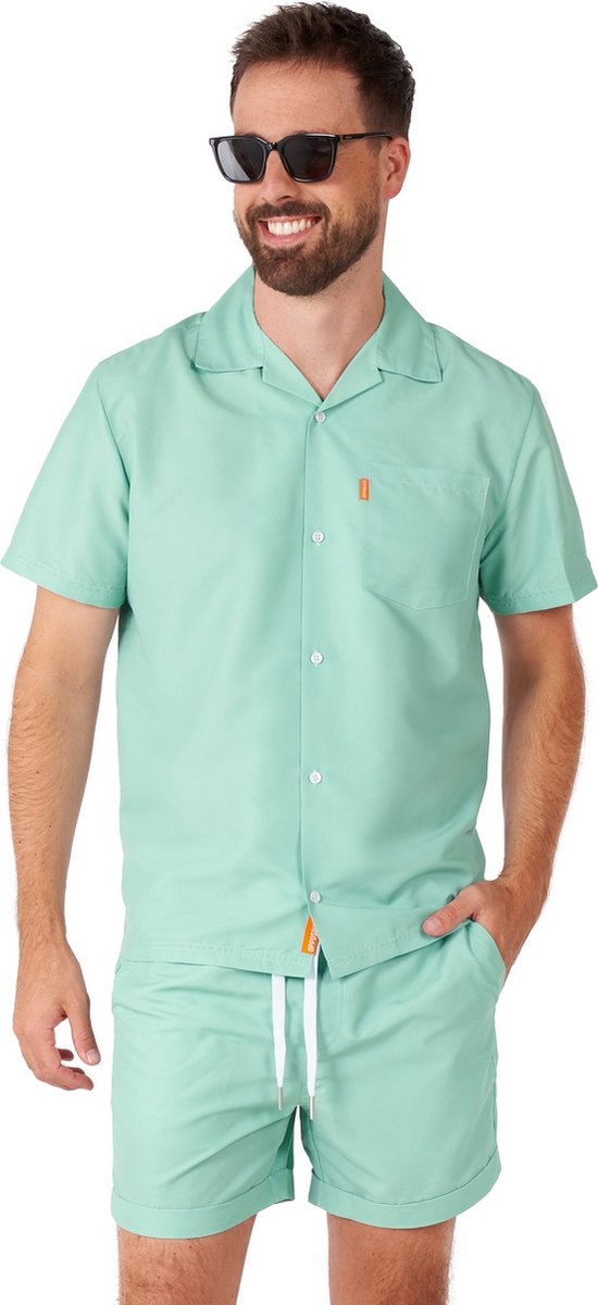 OppoSuits Magic Mint - Heren Zomer Set - Bevat Shirt En Shorts - Festival Outfit - Mintgroen - Maat: L