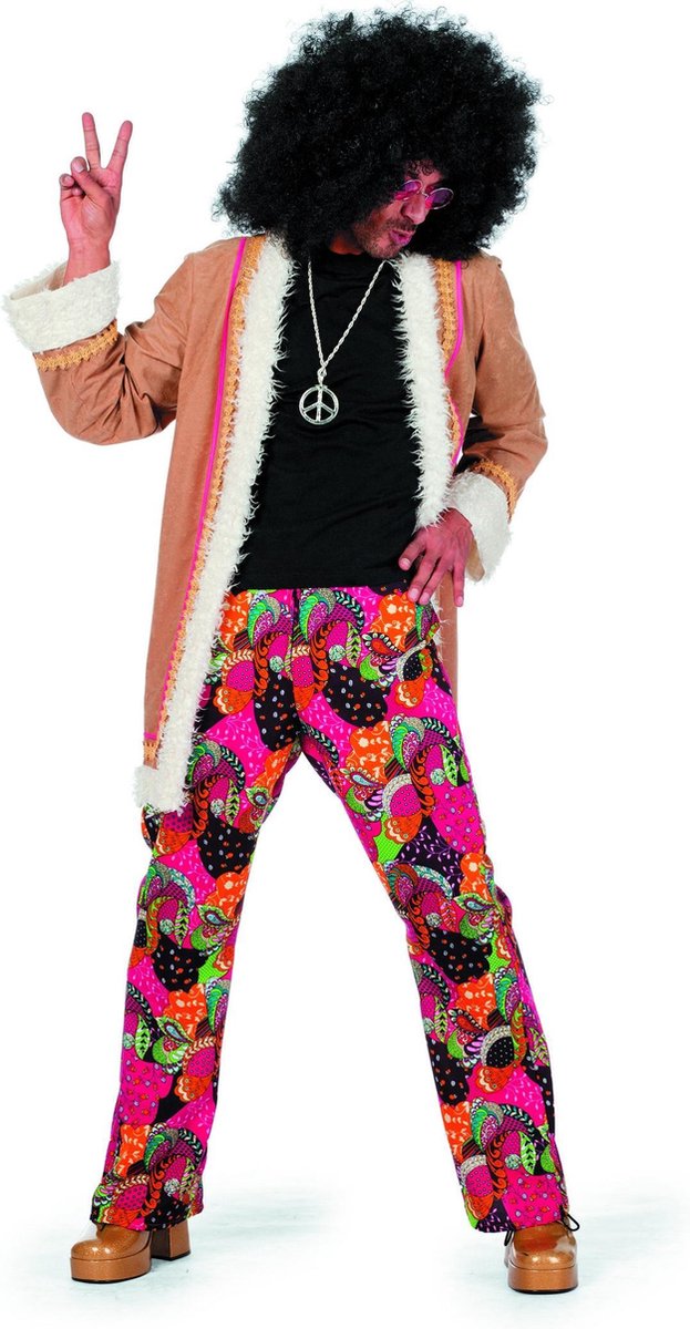 Wilbers & Wilbers - Hippie Kostuum - Hippie Lang Spliffy - Man - Roze, Bruin - Maat 54 - Carnavalskleding - Verkleedkleding