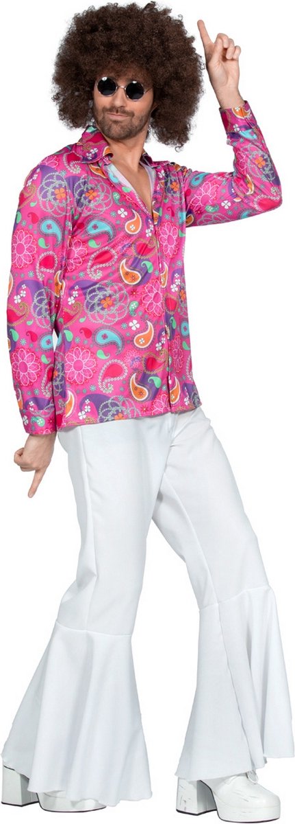 Wilbers & Wilbers - Hippie Kostuum - Hippie Roze Blouse Pim Man - Roze - Small - Carnavalskleding - Verkleedkleding