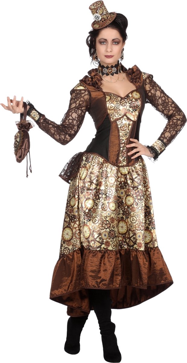 Wilbers & Wilbers - Steampunk Kostuum - Steampunk Industriele Revolutie - Vrouw - Bruin, Goud - Maat 48 - Carnavalskleding - Verkleedkleding