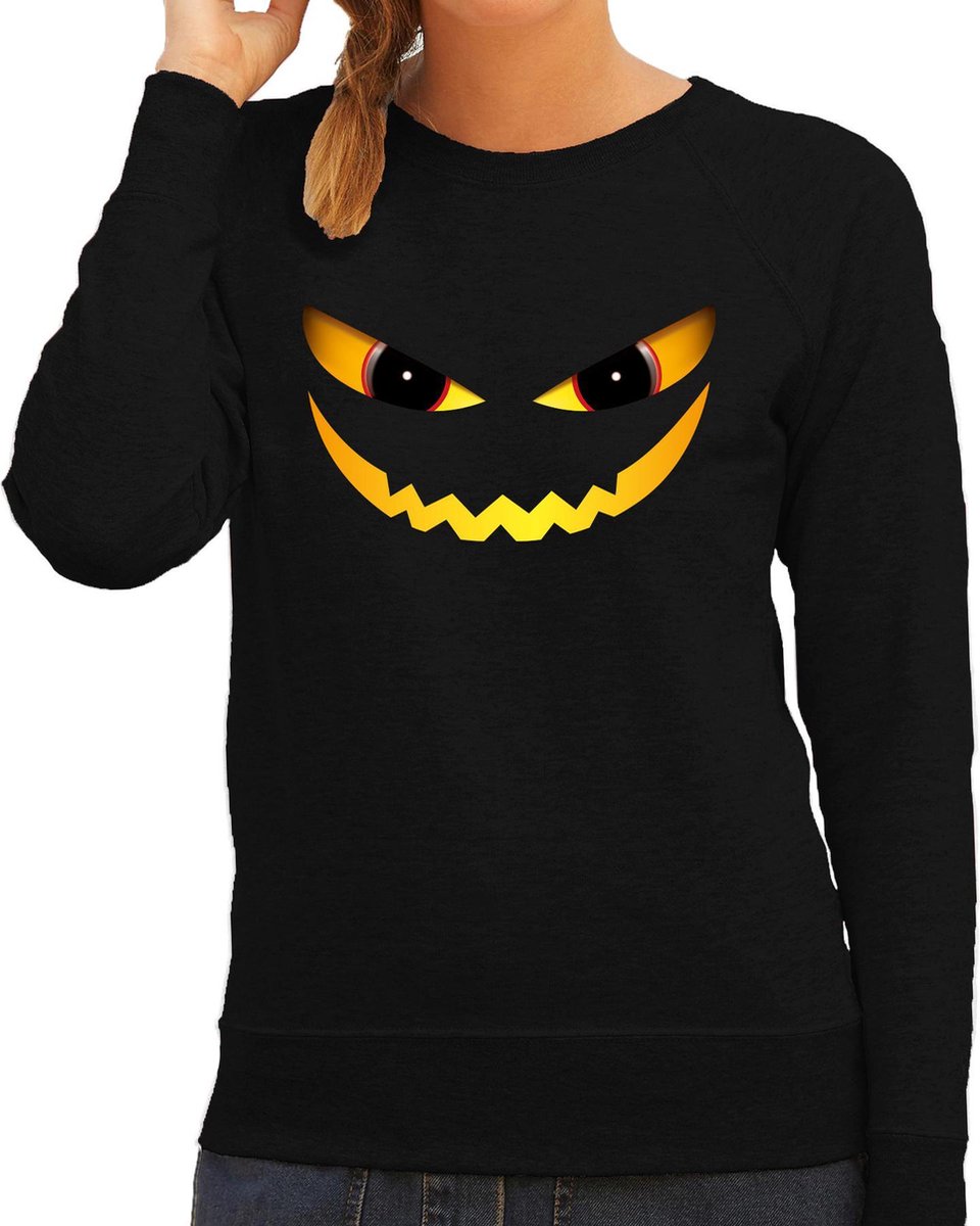 Halloween Duivel gezicht halloween verkleed sweater zwart - dames - horror trui / kleding / kostuum S