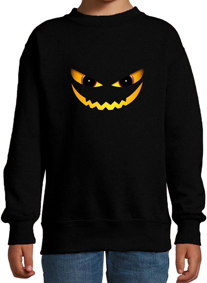 Halloween Duivel gezicht halloween verkleed sweater zwart - kinderen - horror trui / kleding / kostuum 98/104