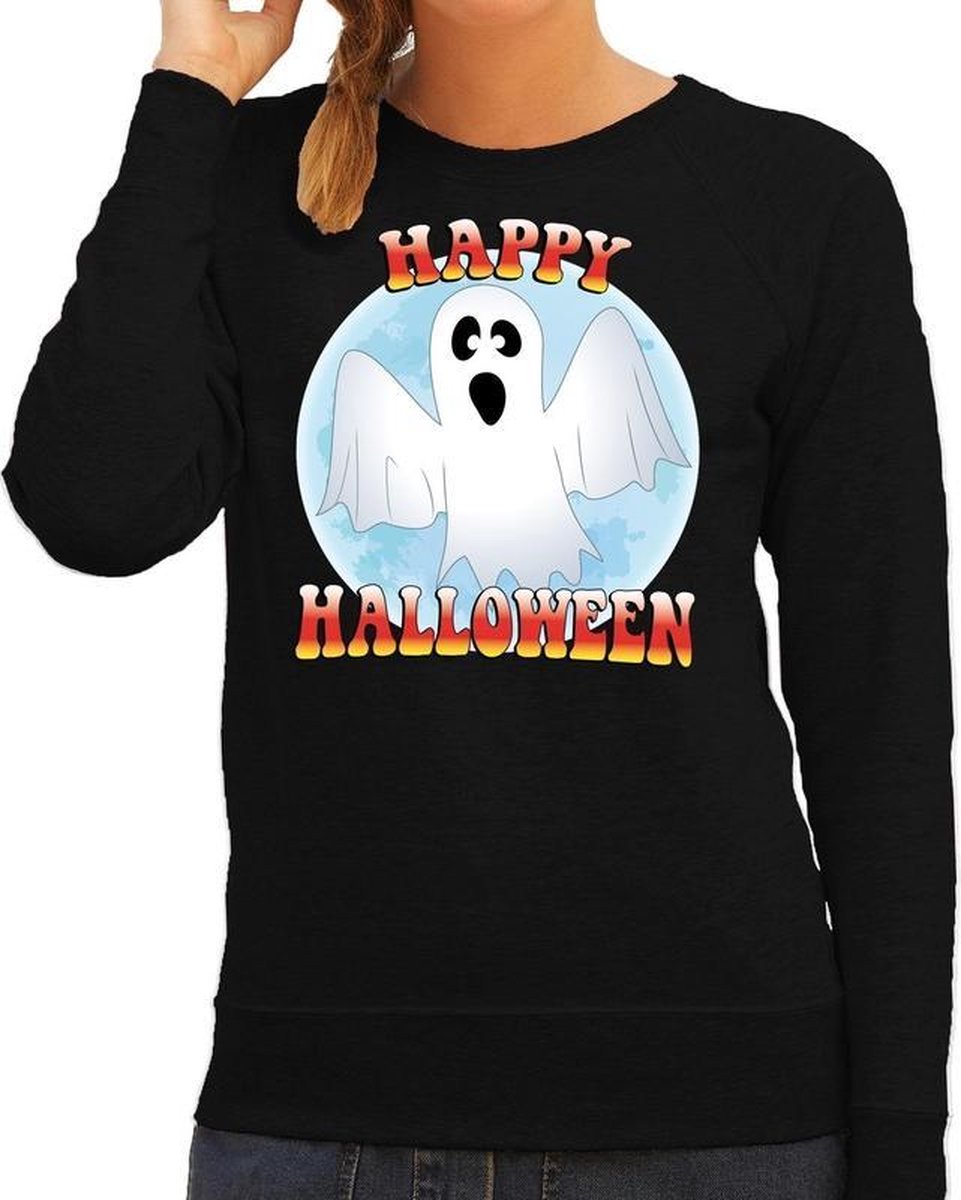 Halloween Happy Halloween spook verkleed sweater zwart voor dames - horror spook trui / kleding / kostuum S