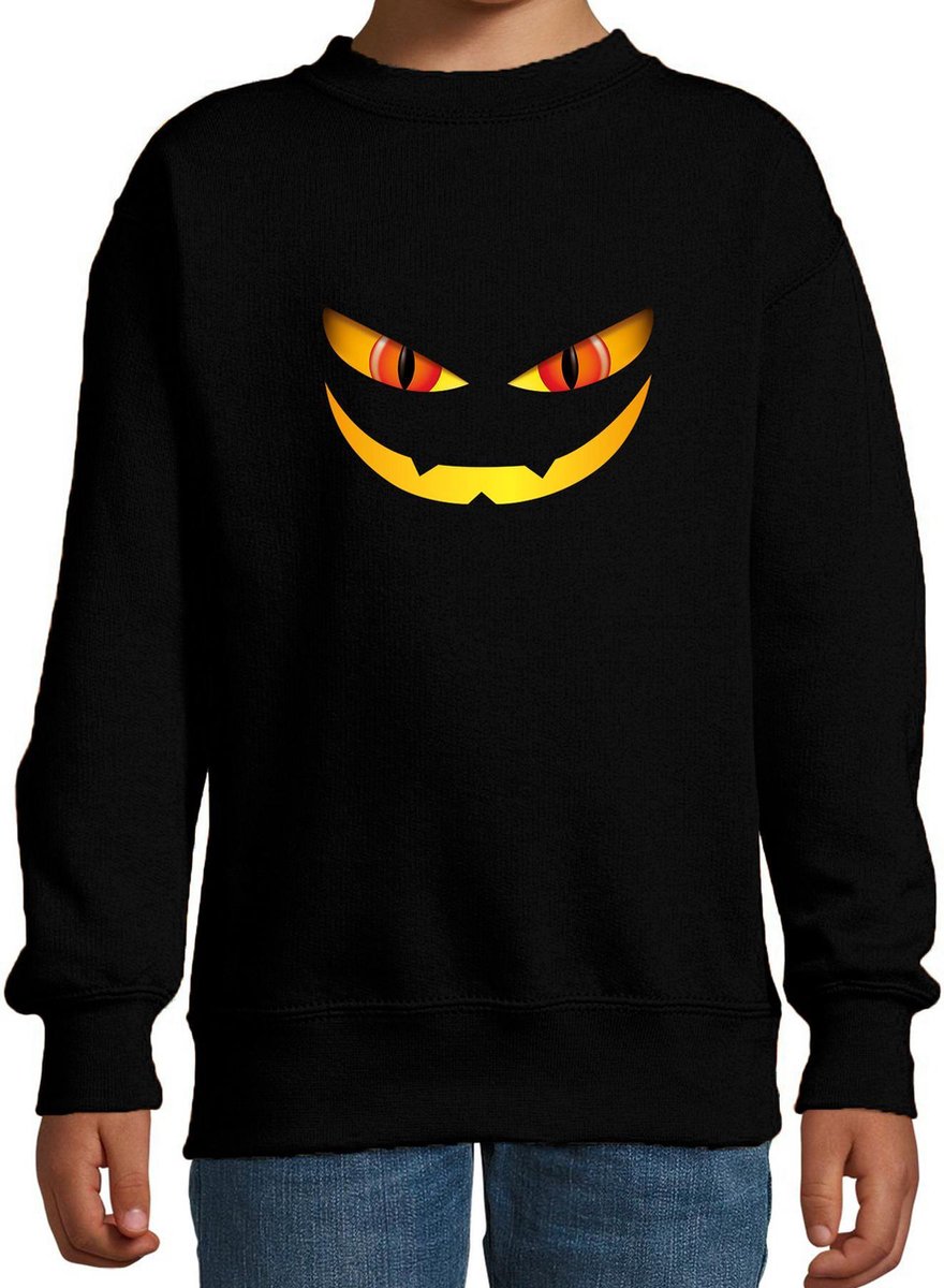 Halloween Monster gezicht halloween verkleed sweater zwart - kinderen - horror trui / kleding / kostuum 110/116