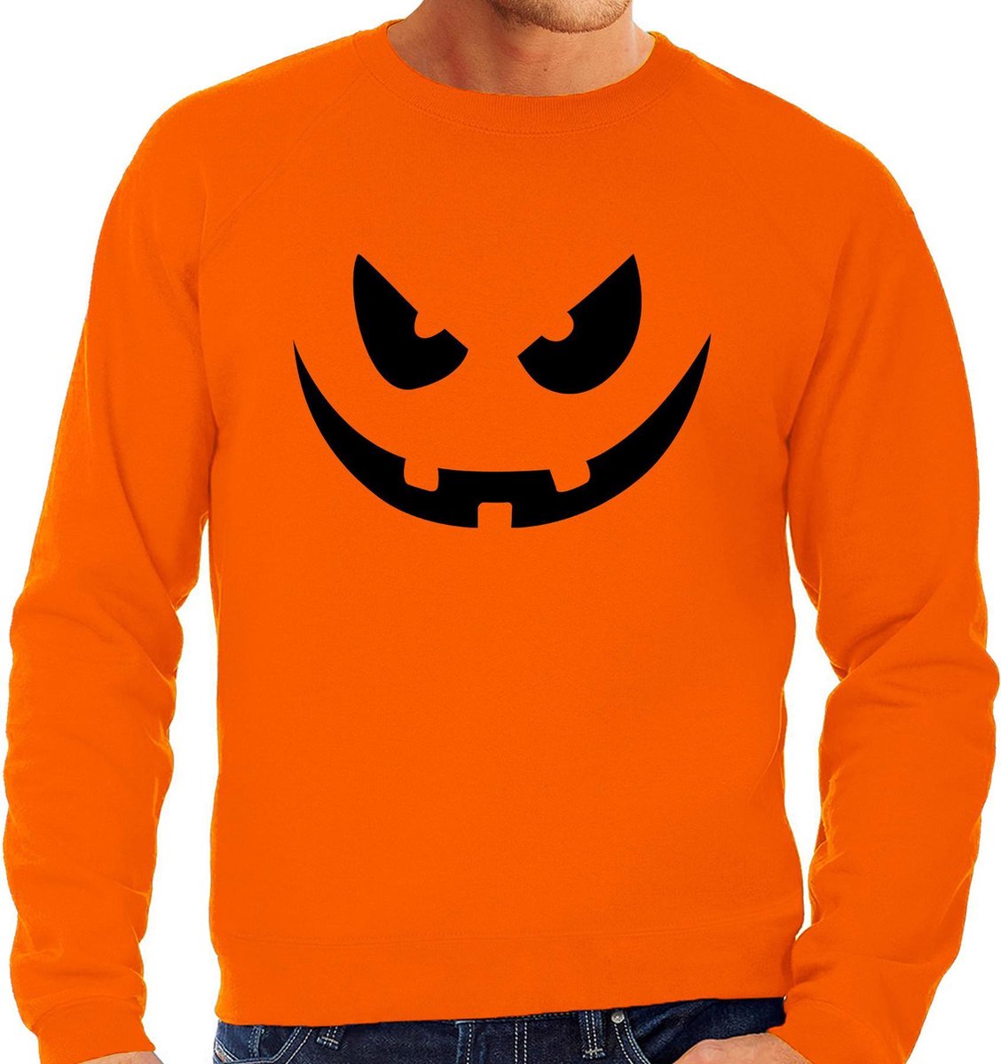 Halloween Pompoen gezicht halloween verkleed sweater oranje voor heren - horror trui / kleding / kostuum L